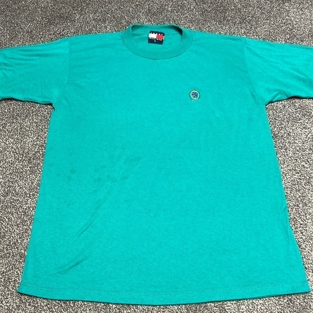 Vintage 90’s Tommy Hilfiger Men’s Size Large Teal T Shirt Lion Crest USA